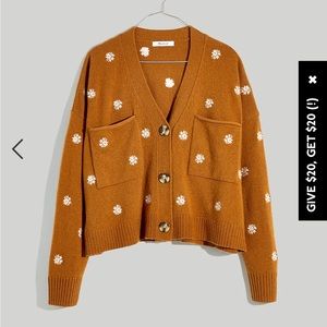 Madewell Floral Embroidered Upton button up wool sweater